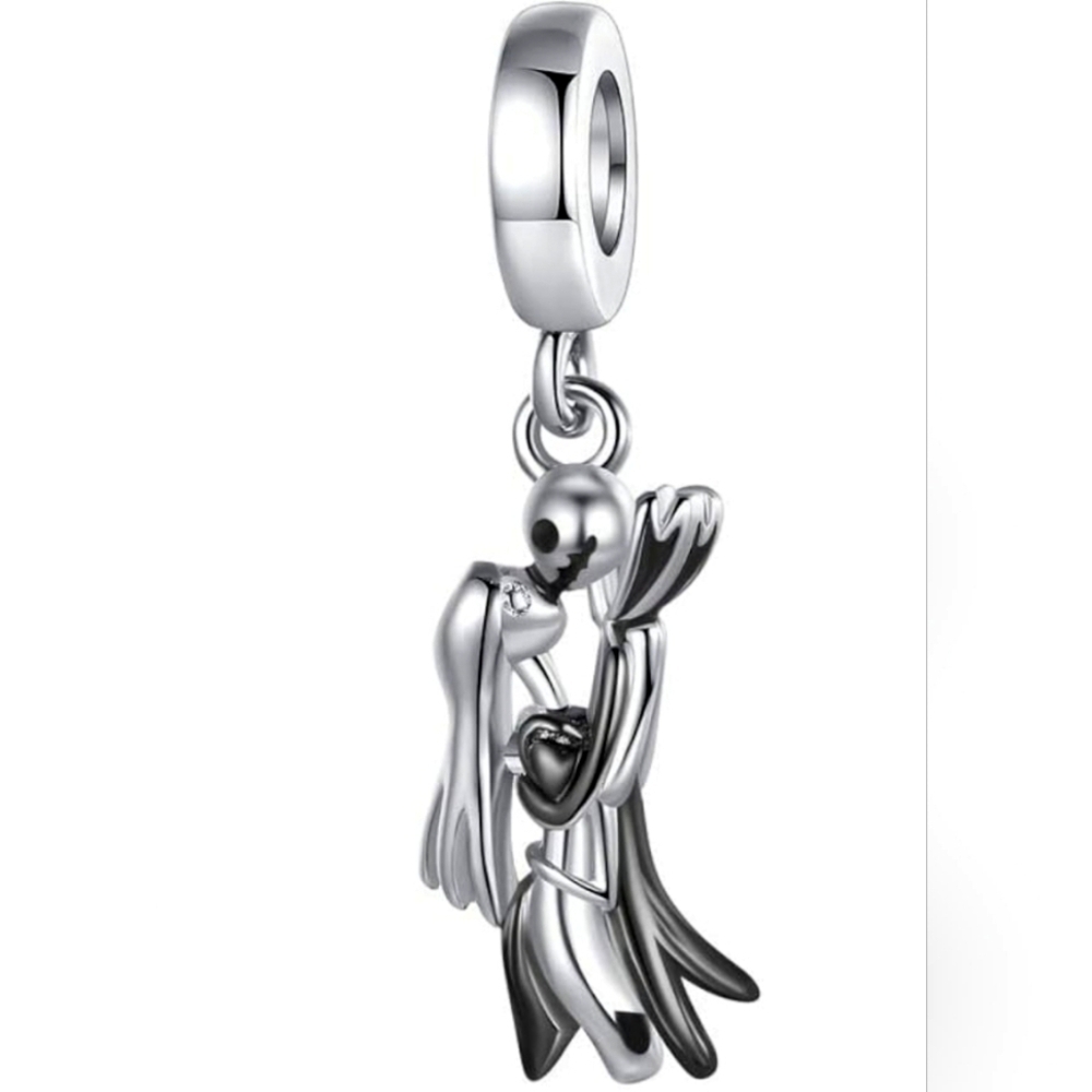 New Disney the Nightmare Before Christmas Jack & Sally kiss silver dangle charm